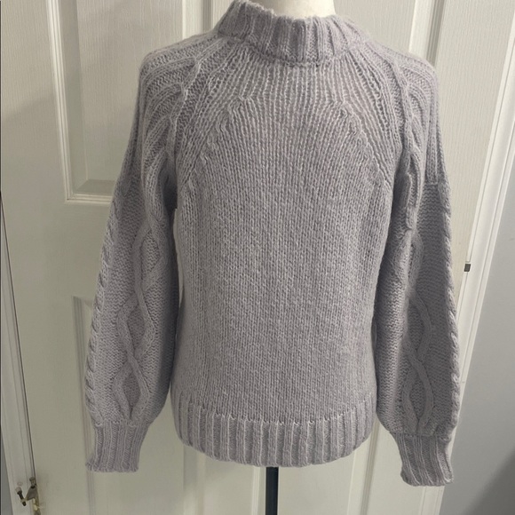Cocogio Sweater Cozy Lt. Gray Mock Neck Cable Knit Sleeves OS Relaxed FitSz S - Picture 8 of 12